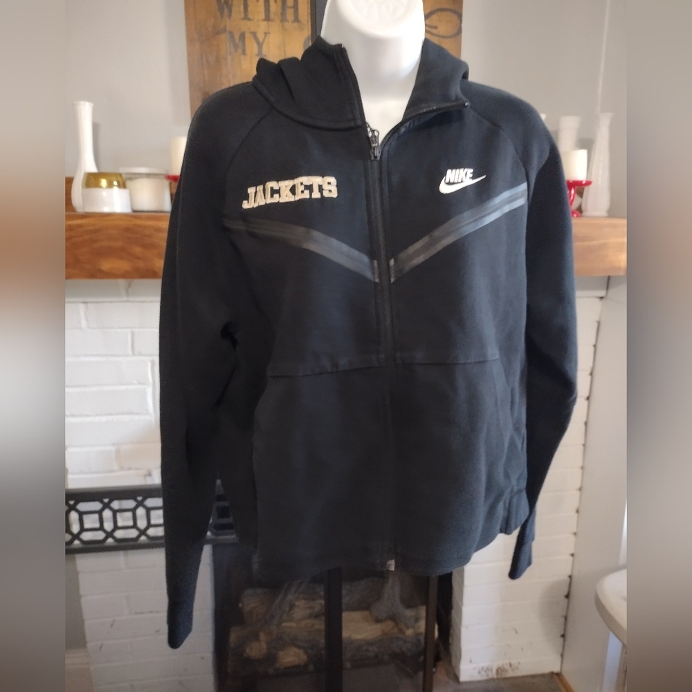 Nike Tech Black Full Zip Up Hoodie With Yellow Jackets Embroidered